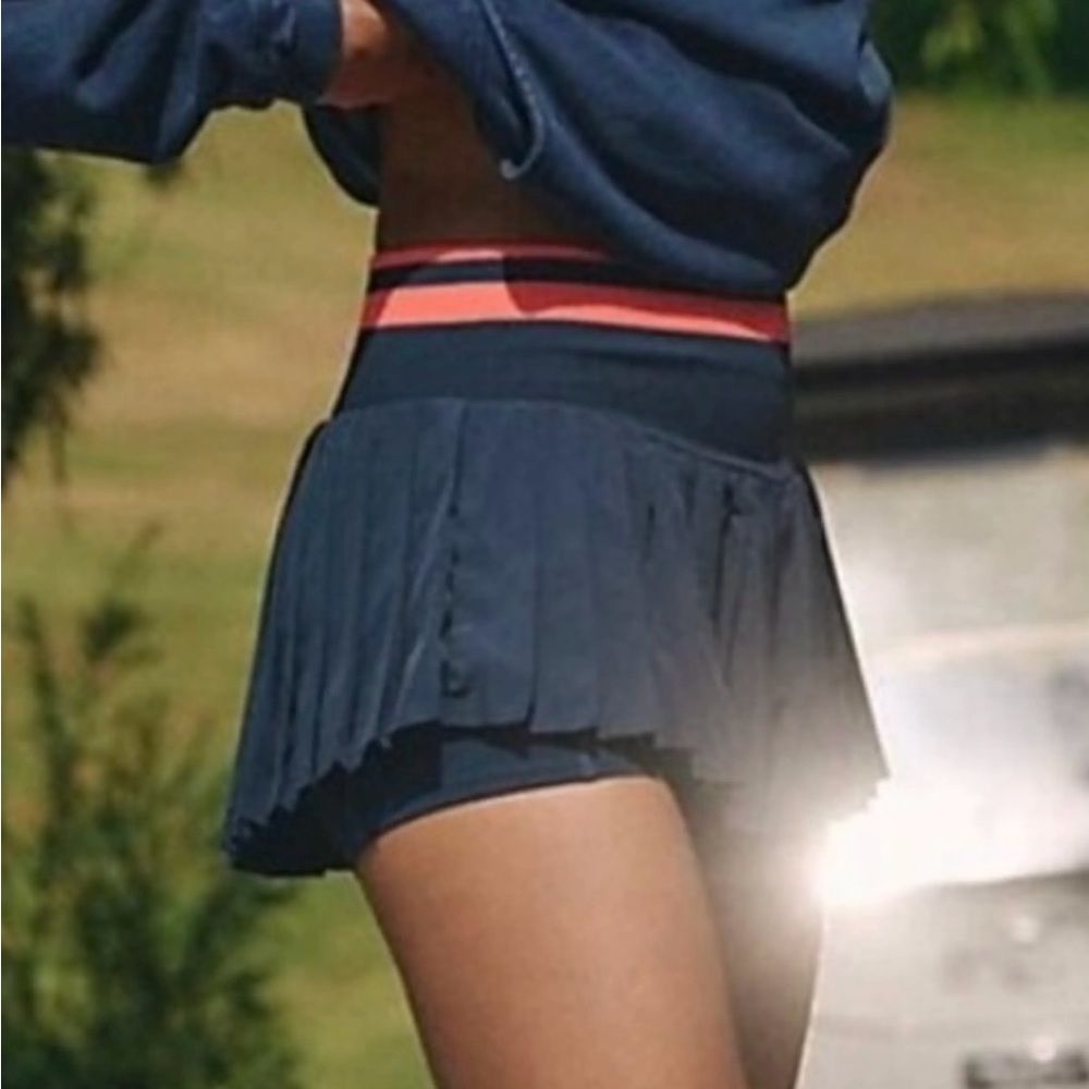 Free People Navy Blue Tennis Skort with Coral Stripe Waistband